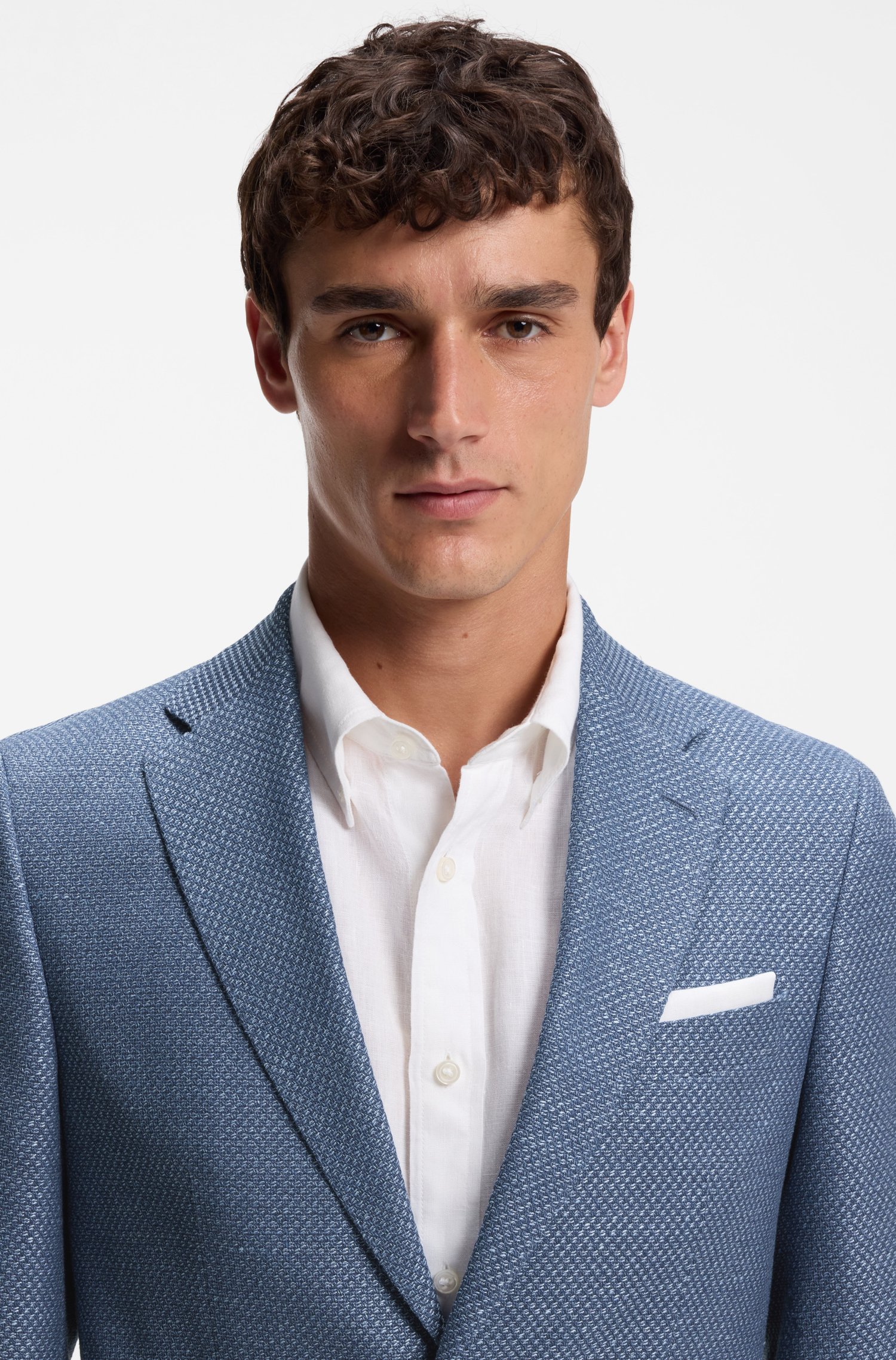 Boss Slim-fit blazer in a patterned virgin-wool blend herr – bild 3