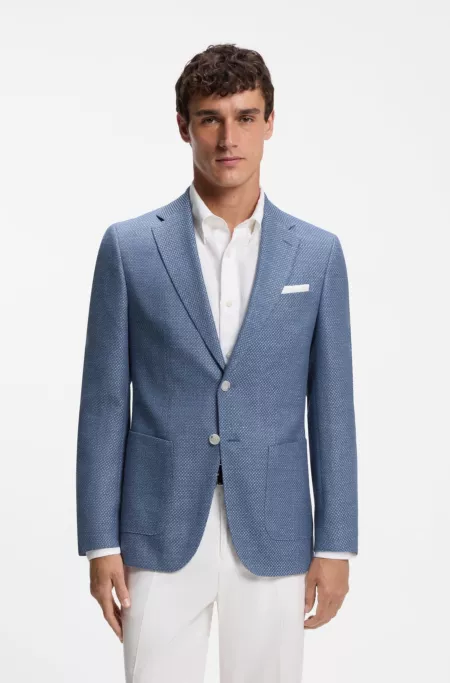 Slim-fit blazer in a patterned virgin-wool blend