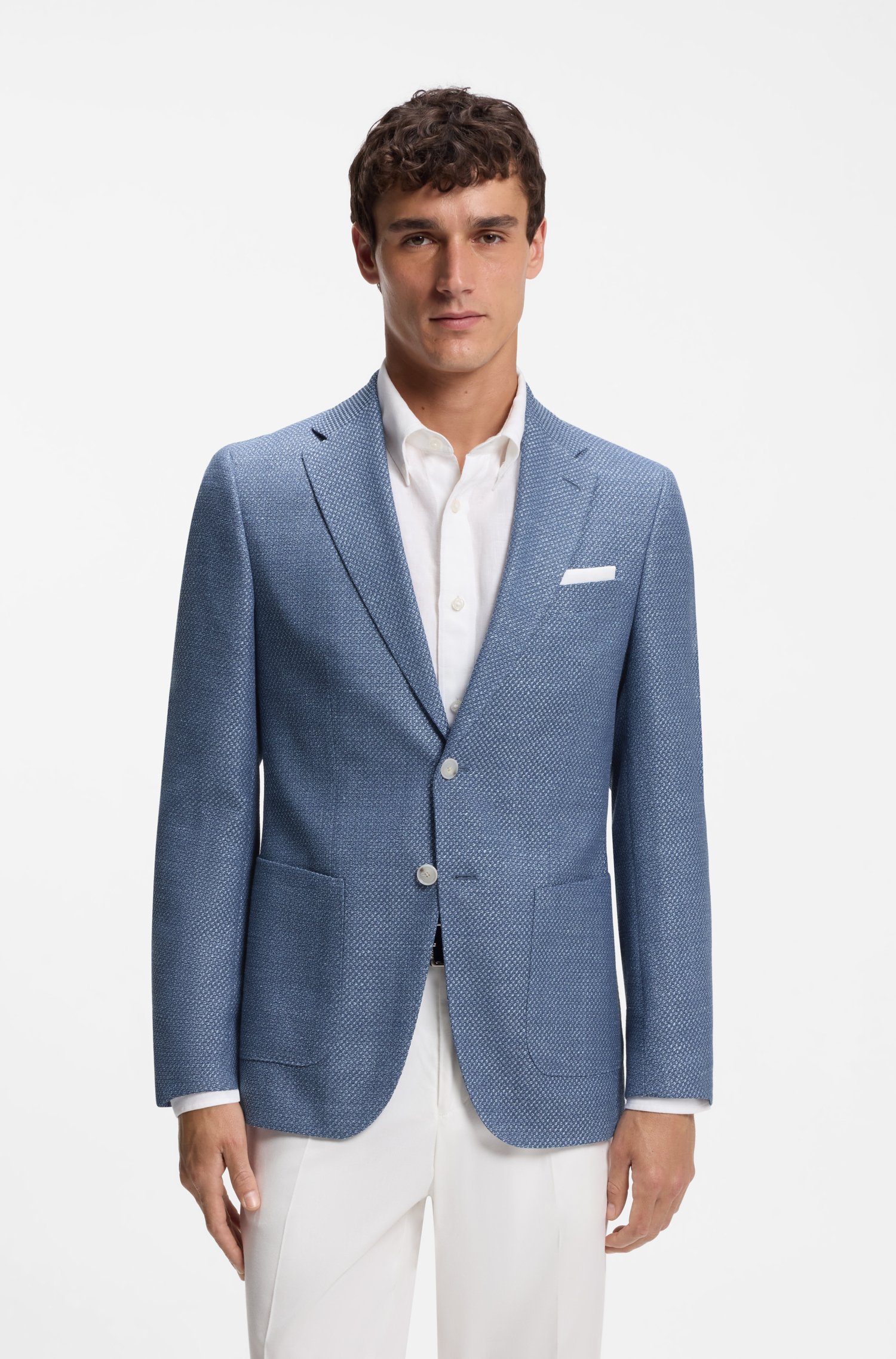 Boss Slim-fit blazer in a patterned virgin-wool blend herr
