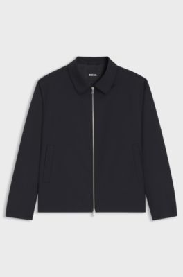 Chaqueta slim fit de lana el&aacute;stica con estampado, Azul oscuro