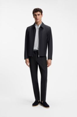Chaqueta slim fit de lana el&aacute;stica con estampado, Azul oscuro