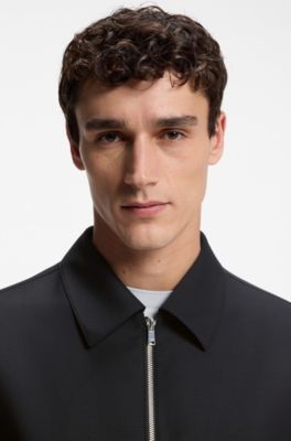 Chaqueta slim fit de lana el&aacute;stica con estampado, Azul oscuro