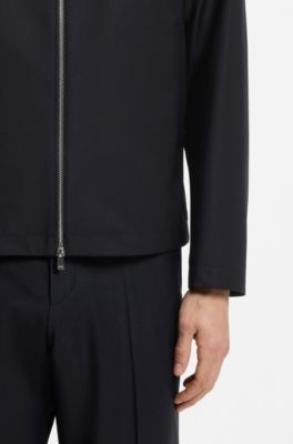 Slim-fit jacket in patterned stretch wool, Dark Blue