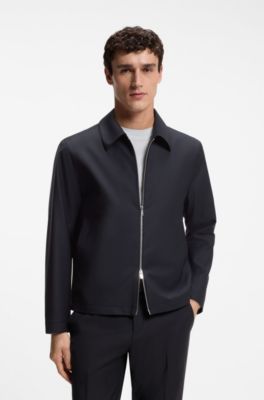 Chaqueta slim fit de lana el&aacute;stica con estampado, Azul oscuro