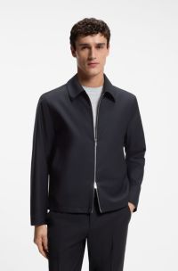 Slim-fit jacket in patterned stretch wool, Dark Blue