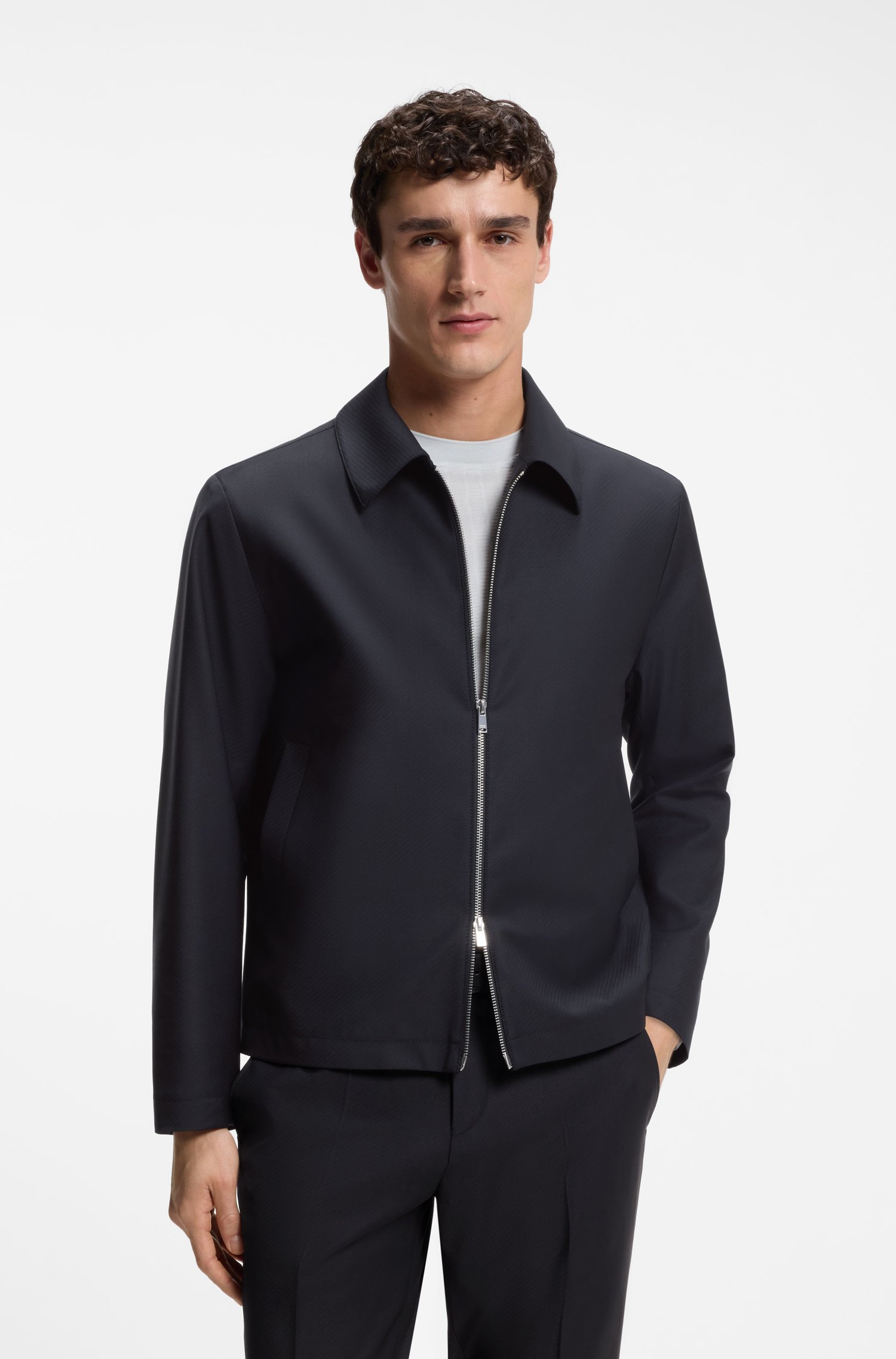 Boss Slim-fit jacket in patterned stretch wool jackor herr