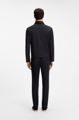 Slim-fit jacket in patterned stretch wool, Dark Blue