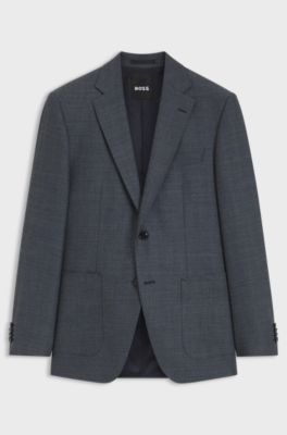 Regular-fit jacket in herringbone cotton and virgin wool, Dark Blue