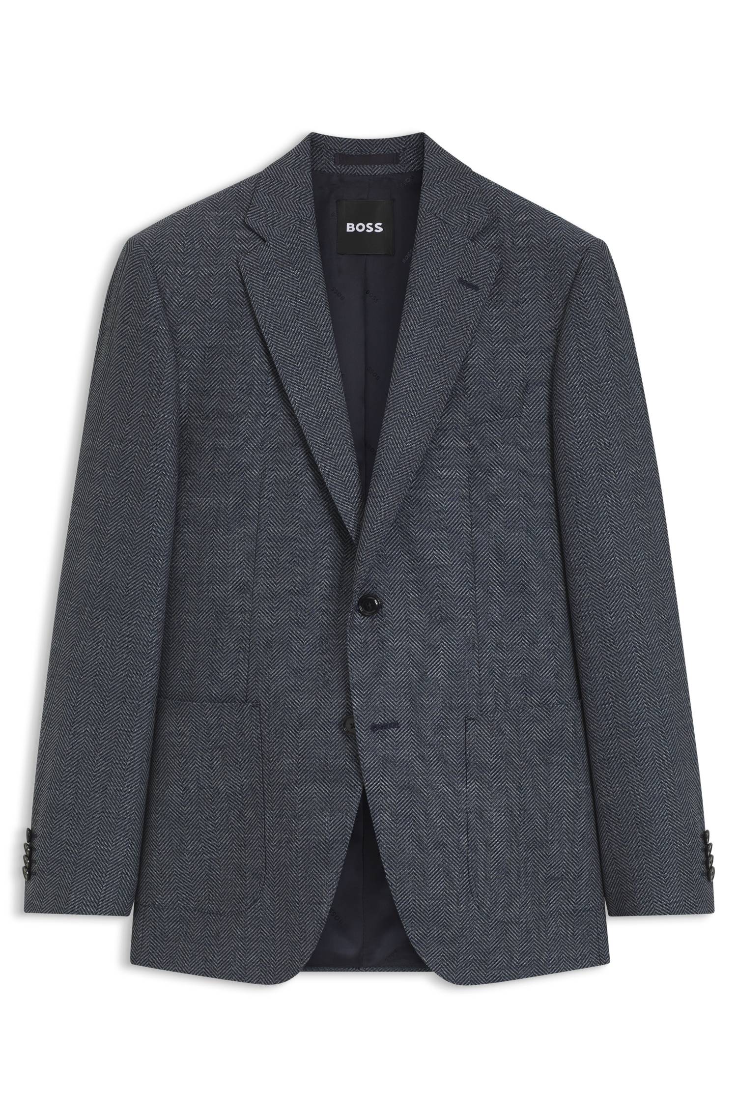 Boss Regular-fit jacket in herringbone cotton and virgin wool jackor – bild 4