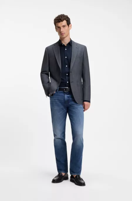 Regular-fit jacket in herringbone cotton and virgin wool