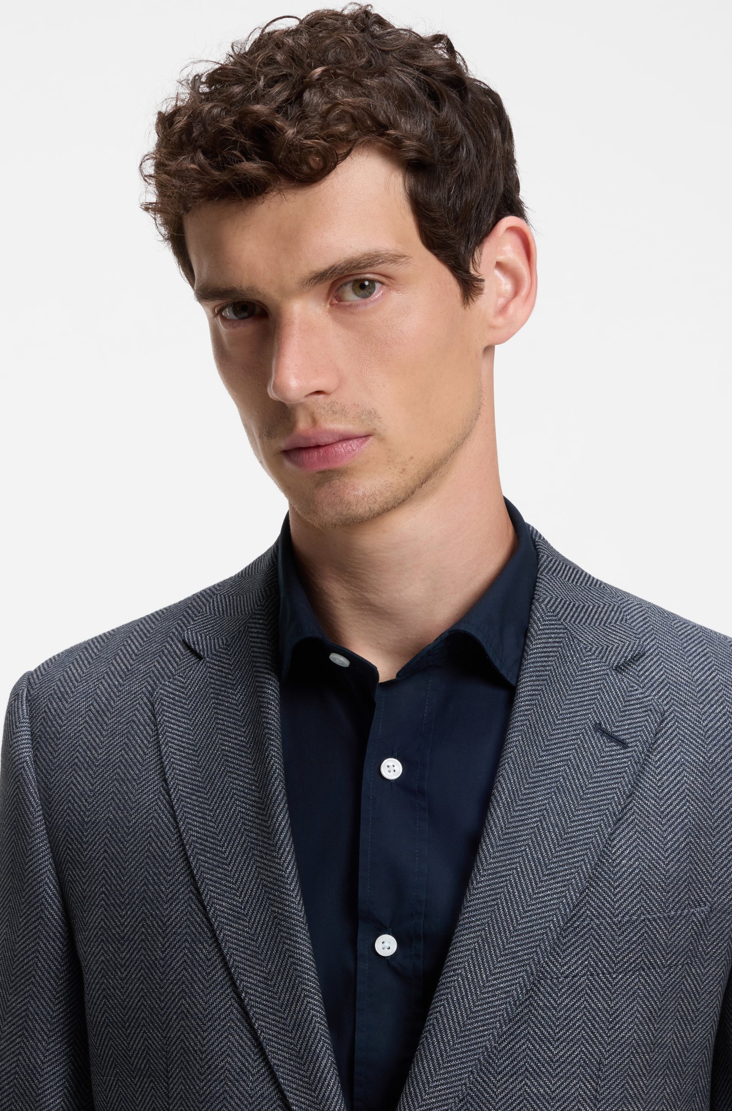 Boss Regular-fit jacket in herringbone cotton and virgin wool jackor – bild 3