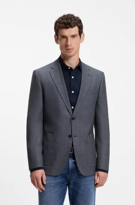 Regular-fit jacket in herringbone cotton and virgin wool