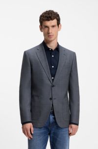 Regular-fit jacket in herringbone cotton and virgin wool, Dark Blue
