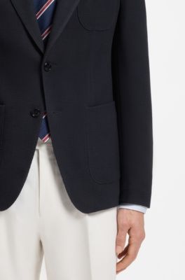 Slim-fit colbert van wasbare stretchwol, Donkerblauw
