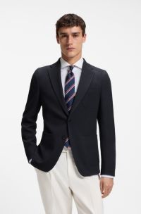 Slim-fit jacket in washable stretch wool, Dark Blue