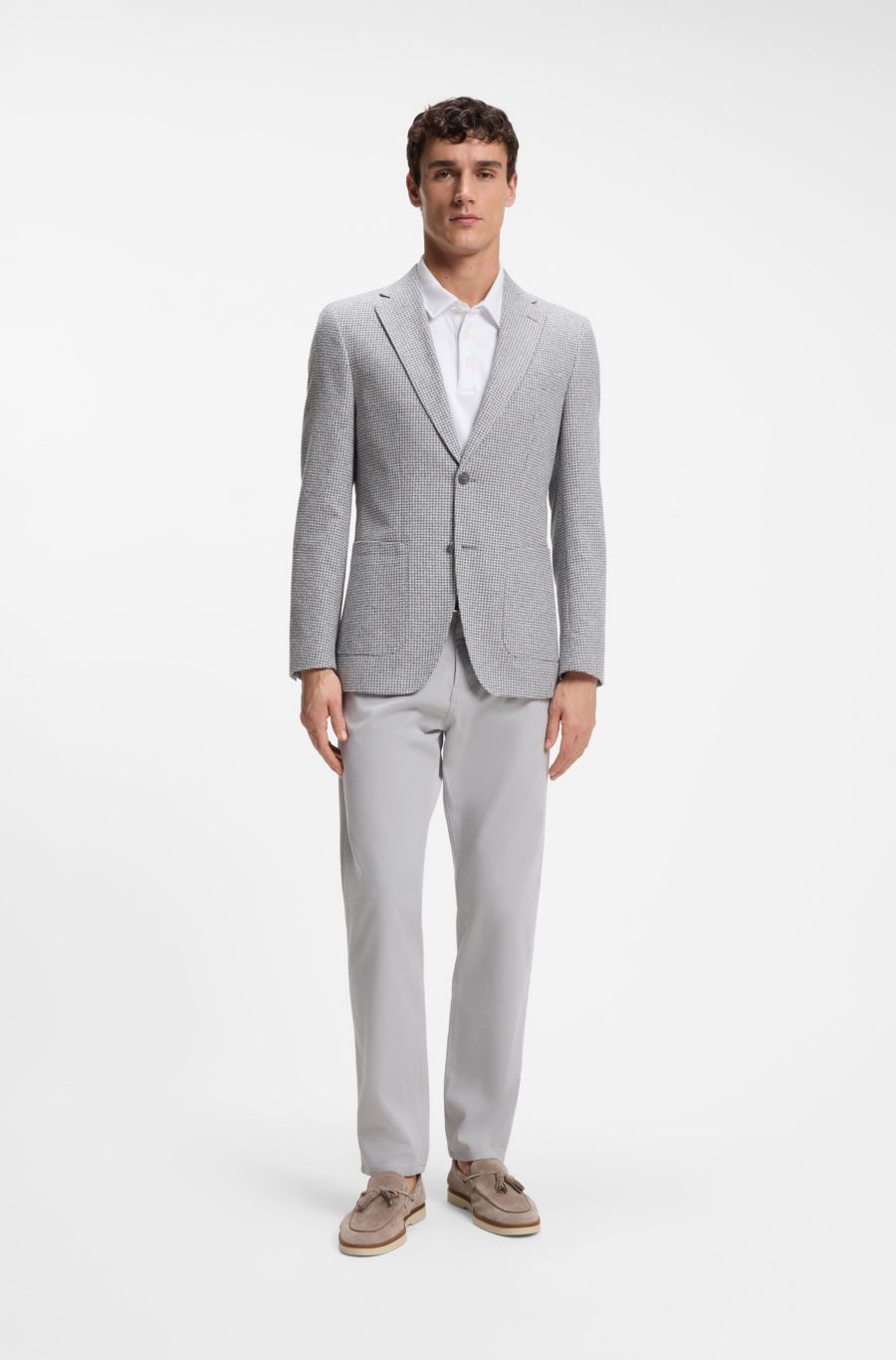 BOSS Slim-Fit Micro-Patterned Jacket — Light Grey