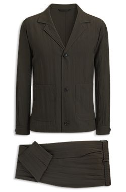 Two-piece slim-fit suit in wool-blend seersucker