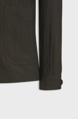 Two-piece slim-fit suit in wool-blend seersucker, Dark Green