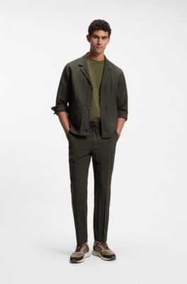 Two-piece slim-fit suit in wool-blend seersucker, Dark Green
