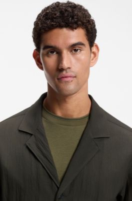 Two-piece slim-fit suit in wool-blend seersucker, Dark Green