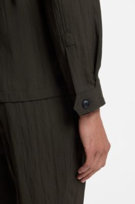 Two-piece slim-fit suit in wool-blend seersucker, Dark Green