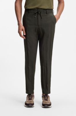 Two-piece slim-fit suit in wool-blend seersucker, Dark Green
