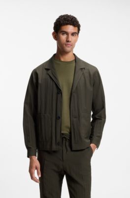 Abito due pezzi slim fit in seersucker misto lana, Verde scuro