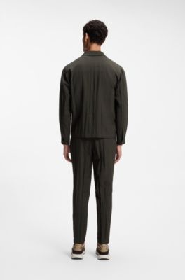Two-piece slim-fit suit in wool-blend seersucker, Dark Green