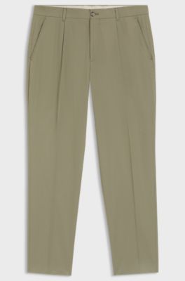 Pantaloni con fit affusolato in cotone, Kaki