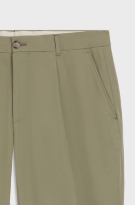 Pantaloni con fit affusolato in cotone, Kaki