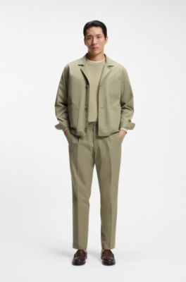 Pantaloni con fit affusolato in cotone, Kaki