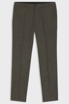 Slim-fit trousers in virgin wool and linen, Dark Green