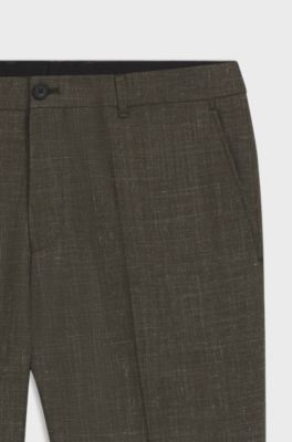 Slim-fit trousers in virgin wool and linen, Dark Green