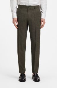 Slim-fit trousers in virgin wool and linen, Dark Green
