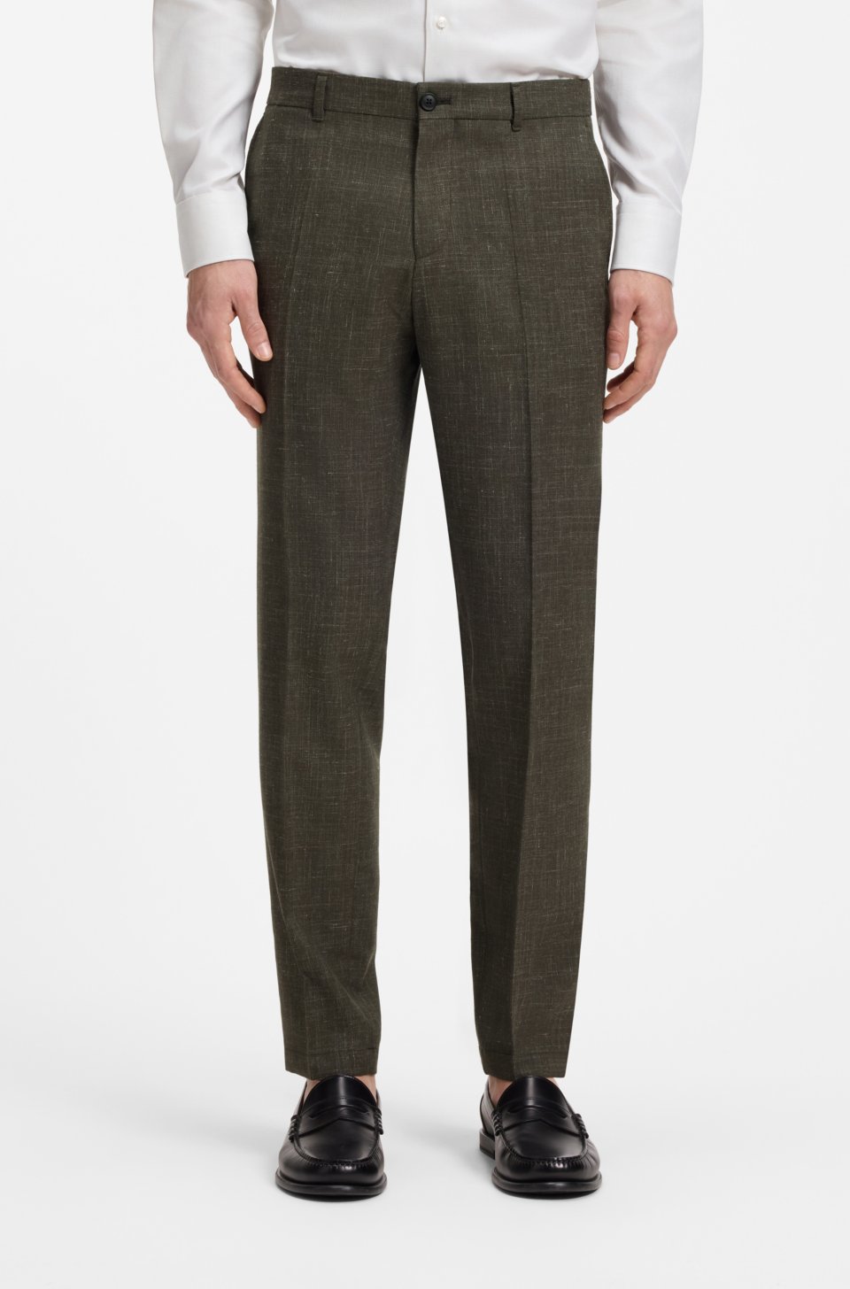 Slim-fit trousers in virgin wool and linen