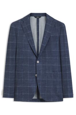 Slim-fit jacket in checked stretch jersey, Blue Patterned