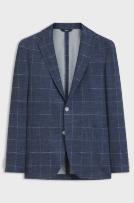 Slim-fit jacket in checked stretch jersey, Blue Patterned