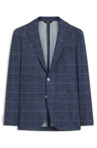 Slim-fit jacket in checked stretch jersey, Blue Patterned