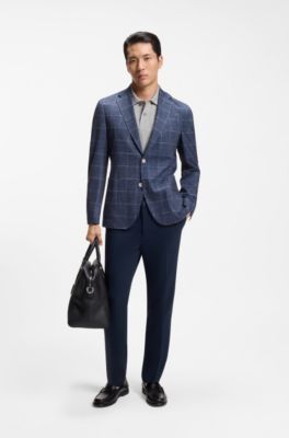 Slim-fit jacket in checked stretch jersey, Blue Patterned