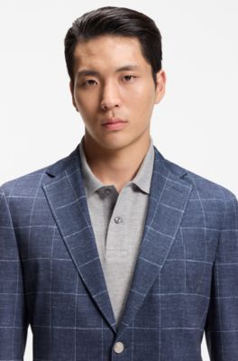 체크 스트레치 저지 슬림 핏 재킷, 블루 패턴