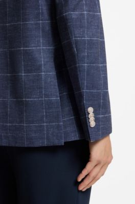 Slim-fit jacket in checked stretch jersey, Blue Patterned