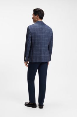 Slim-fit jacket in checked stretch jersey, Blue Patterned