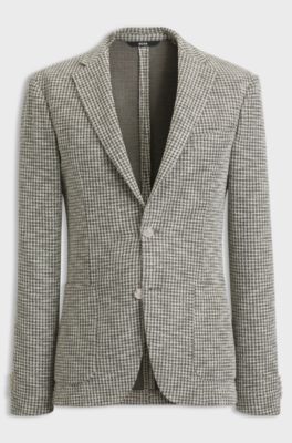 Slim-fit jacket in a patterned cotton blend, Green Patterned