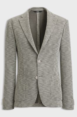 Slim-fit jacket in a patterned cotton blend, Green Patterned