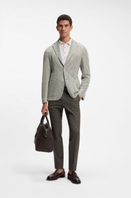 Slim-fit jacket in a patterned cotton blend, Green Patterned