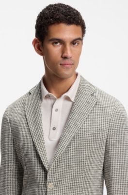 Slim-Fit Sakko aus gemustertem Baumwoll-Mix, Gr&uuml;n gemustert