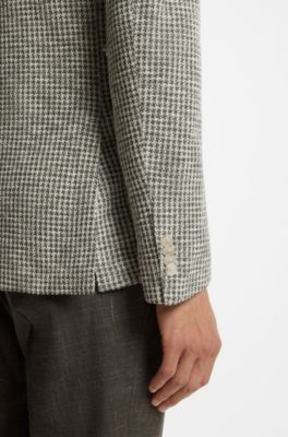 Slim-fit jacket in a patterned cotton blend, Green Patterned