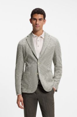 Slim-fit jacket in a patterned cotton blend, Green Patterned