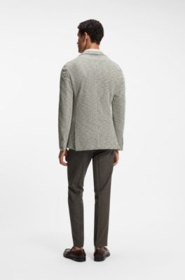 Slim-fit jacket in a patterned cotton blend, Green Patterned