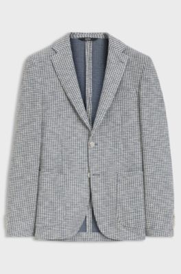 Slim-fit jacket in a patterned cotton blend, Blue Patterned